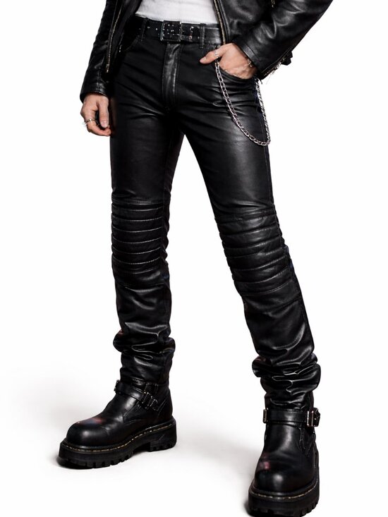 Other - Vintage Black Leather Biker Pants Mens Size XS/S Motorcycle Quilted Knees Adjust